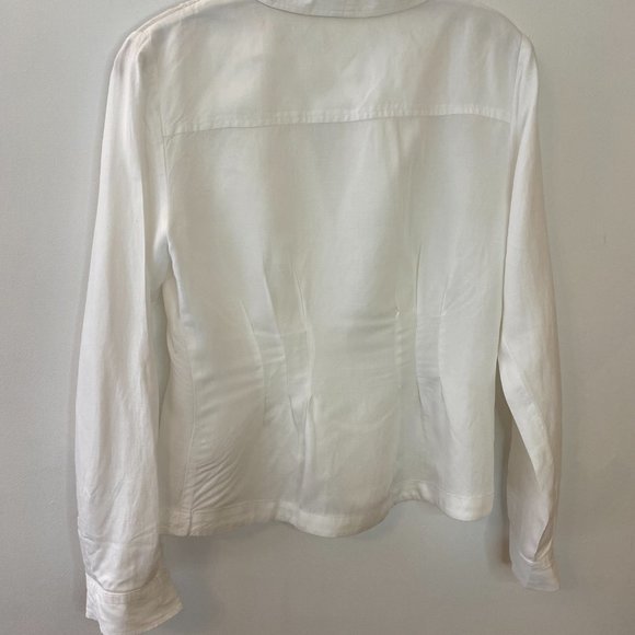 Anthropologie Maeve White Lightweight Button Front Fitted Shirt Blazer - Picture 8 of 9